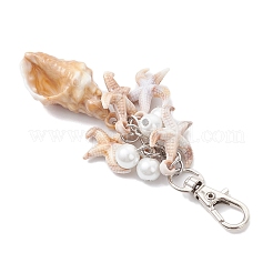 4Pcs 4 Styles Acrylic Starfish Conch Shell & Glass Pearl Pendant Decoration&nbsp;HJEW-JM03877