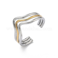 304 Stainless Steel Triple Wave Cuff Open Rings for Women&nbsp;RJEW-A095-02PG