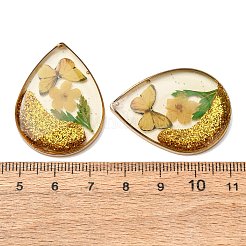 Brass & Transparent Epoxy Resin & Dried Flower Pendants&nbsp;RESI-G133-05G-01