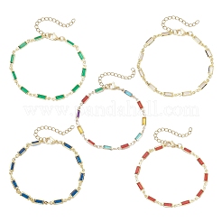 Brass Glass Rectangle Link Chains Bracelets for Women&nbsp;BJEW-JB12531