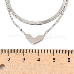 201 Stainless Steel Love Heart Pendant Double Layer Necklaces for Women&nbsp;LS-NJEW-D307-03P