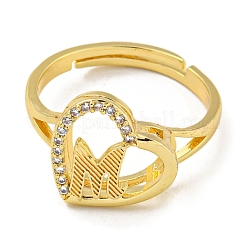 Heart with Letter Rack Plating Brass Micro Pave Cubic Zirconia Adjustable Rings for Women&nbsp;RJEW-I105-06G-M