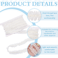 1Pc Polyester Pleated Lace Trim with Gold Metallic Thread&nbsp;DIY-MA0006-64B