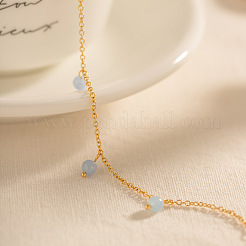 Natural Blue Stone Round Tassel 304 Stainless Steel Chain Anklets for Women&nbsp;FS-WG778EB-01