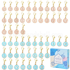 52Pcs 2 Colors Flat Round with Letter A~Z Alloy Enamel Pendant Decorations&nbsp;HJEW-SC0002-12
