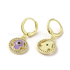Hamsa Hand Real 18K Gold Plated Brass Dangle Leverback Earrings&nbsp;EJEW-Q797-10G-05