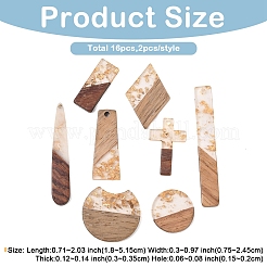 16Pcs 8 Colors Transparent Resin & Walnut Wood Pendants&nbsp;RESI-YW0006-23