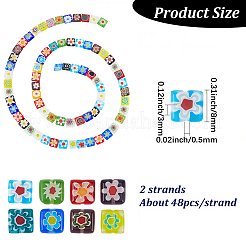 2 Strands Square Handmade Millefiori Glass Beads Strands&nbsp;LK-PA0001-03