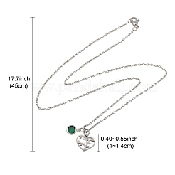 Valentine's Day 304 Stainless Steel & Green Glass Tree Heart Pendant Cable Chain Necklaces for Women&nbsp;NJEW-FS00014-05