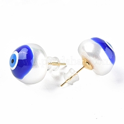 Natural Shell Evil Eye Stud Earrings with Enamel&nbsp;EJEW-G334-06J