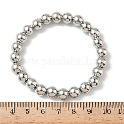 Brass Round Beaded Stretch Bracelets for Men Women&nbsp;BJEW-B148-05E-P