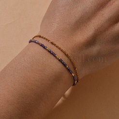 Golden Tone 304 Stainless Steel Double Strand French Chain Bracelets with Faceted Round Cubic Zirconia for Women&nbsp;PW9964-3