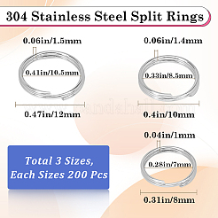600Pcs 3 Styles 304 Stainless Steel Split Rings&nbsp;STAS-SP0001-64
