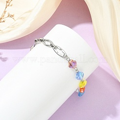 304 Stainless Steel & Electroplated Glass Link & Charm Bracelets&nbsp;BJEW-JB13976-02