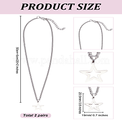 2Pcs Star Stainless Steel Pendant Twisted Chain Necklaces for Women Men&nbsp;NJEW-LP0001-13