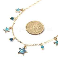 Natural Agate Round & Alloy Enamel Star Charms Bib Necklace with 304 Stainless Steel Chains&nbsp;NJEW-JN04404-03