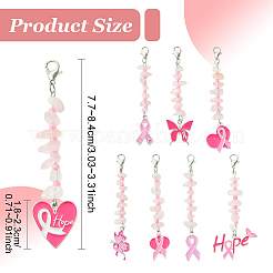 4Pcs October Breast Cancer Pink Awareness Ribbon Alloy Enamel Pendant Decoration&nbsp;HJEW-YW00081-01