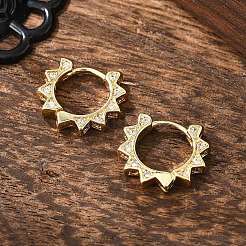 Clear Cubic Zirconia Sun Shape Hoop Earrings&nbsp;EJEW-P199-07G