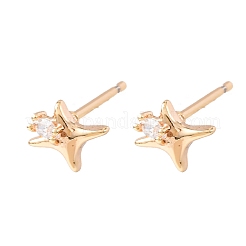 Brass Micro Pave Clear Cubic Zirconia Star Stud Earrings&nbsp;EJEW-L278-02G