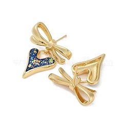 Rack Plating Heart with Bowknot Brass Stud Earrings&nbsp;EJEW-P277-10G