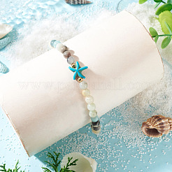 Ocean Dyed Synthetic Turquoise Starfish and Natural Flower Amazonite Round Beaded Anklets for Women&nbsp;AJEW-TA00060