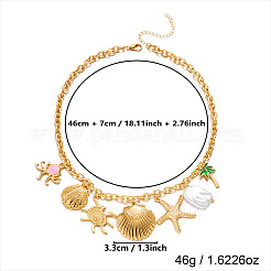 Ocean Alloy Enamel & Imitation Pearl Starfish Shell Shape Multi-Pendant Necklaces for Women&nbsp;WG6FD21-01