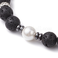 Round Natural Lava Rock & Cat Eye Beads Stretch Bracelets for Women&nbsp;BJEW-JB10986