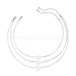3Pcs Brass & Imitation Pearl Round Pendant Necklaces&nbsp;WGFA1C2-02