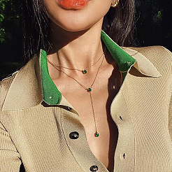 Teardrop 304 Stainless Steel Green Cubic Zirconia Pendant Double Layer Y Necklaces for Women&nbsp;FS-WGFDBB9-01