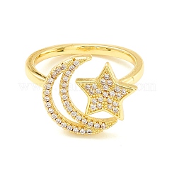 Clear Cubic Zirconia Moon and Star Open Cuff Ring for Women&nbsp;ZIRC-P096-15G