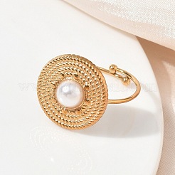 304 Stainless Steel with Plastic Pearls Finger Rings for Women&nbsp;SA-CBAA981-01G-01