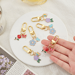 2 Sets Alloy Enamel Flower & Butterfly Pendant Decorations&nbsp;HJEW-WR0001-01