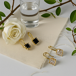 4Pcs 2 Colors Brass Cubic Zirconia Square Dangle Earrings&nbsp;EJEW-GO0001-10