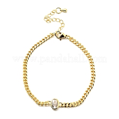 Cubic Zirconia Oval Link Bracelet with Curb Chains&nbsp;BJEW-A127-05G