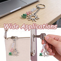 1Pc Gemstone Chip with 201 Stainless Steel Charm Keychains&nbsp;KEYC-CO0001-01C