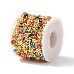 Enamel Flower & Glass Horse Eye Link Chains&nbsp;CHC-P009-15G