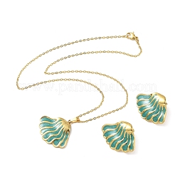 304 Stainless Steel Enamel Shell Shape Stud Earrings & Pendant Necklaces Sets for Women&nbsp;SA-CBA46AF-20G