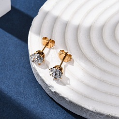 304 Stainless Steel Micro Pave Clear Cubic Zirconia Stud Earrings&nbsp;EJEW-P299-01D-G