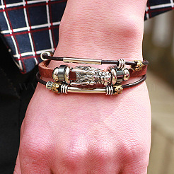 Dragon Head Leather Cord Multi-strand Bracelets&nbsp;BJEW-P0001-12