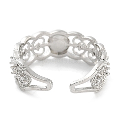 Rack Plating Heart Brass Micro Pave Cubic Zirconia Open Cuff Ring Settings&nbsp;X-KK-Z071-26P
