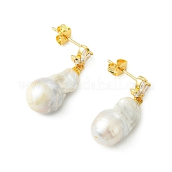 Brass Micro Pave Cubic Zirconia Stud Dangle Earrings for Women&nbsp;EJEW-JE07279-01