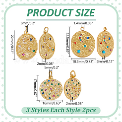 6Pcs 3 Styles Brass Micro Pave Colorful Cubic Zirconia Pendants&nbsp;FIND-WR0012-71
