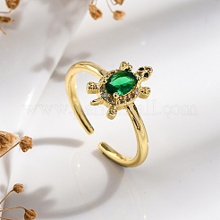 Rack Plating Brass Micro Pave Cubic Zirconia Open Cuff Finger Rings for Women&nbsp;RJEW-M028-93G