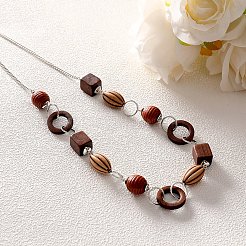 Boho Alloy & Wood & Plastic Beaded Chain Necklaces&nbsp;WGF3883-01