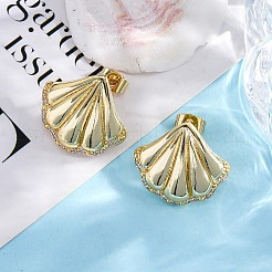 Rack Plating Brass Micro Pave Clear Cubic Zirconia Stud Earrings for Women&nbsp;EJEW-C125-27A-G