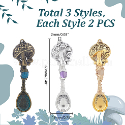 6Pcs 3 Colors Alloy & Natural Gemstone Pendants&nbsp;PALLOY-HY00092
