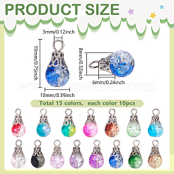 150Pcs 15 Colors Crack Transparent Glass Pendants&nbsp;PALLOY-PH01850