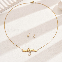 Fashionable Stainless Steel Stud Earrings & Word Love Pendant Necklaces Sets for Women&nbsp;QR4901-2