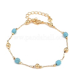 Brass & Synthetic Turquoise Link Chain Bracelets&nbsp;KK-H299-03G