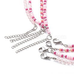 4Pcs 4 Style Smiling Face Flower Acrylic & Glass Seed Beaded Necklaces Set for Women&nbsp;NJEW-JN04015